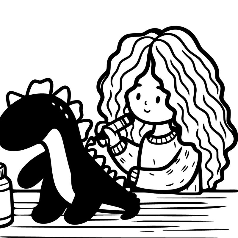 moriah elizabeth painting a green dinosaur plushie