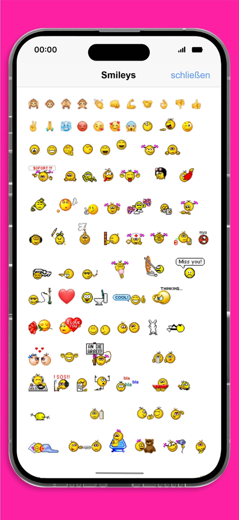 ChatRoom2000 - Chat & Flirt - A collection of retro Y2K style smileys and animated emojis available in the ChatRoom2000 app