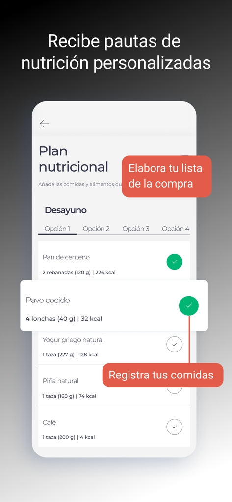 VCT Espai Salut - Personalized nutrition plan and meal tracking interface in the VCT Espai Salut app