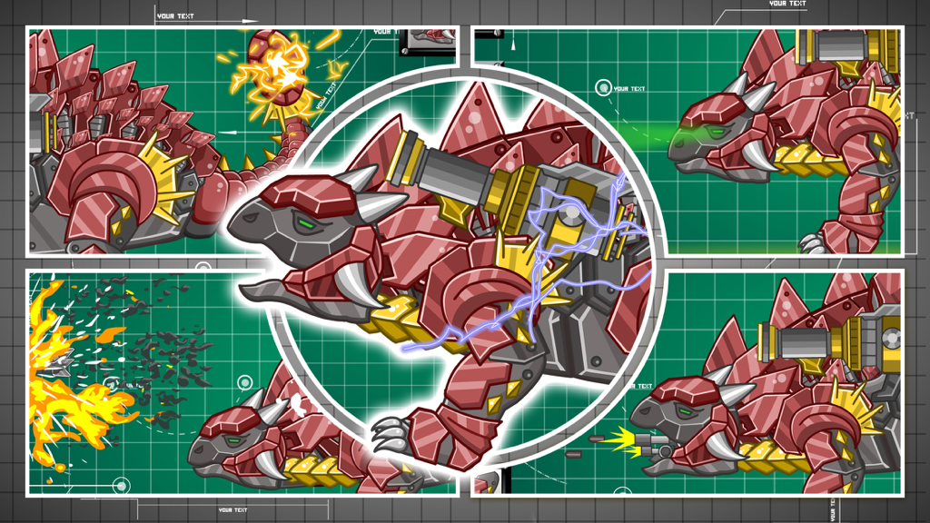 Gameplay compilation showing the red mechanical Ankylosaurus robot in action and assembly mode