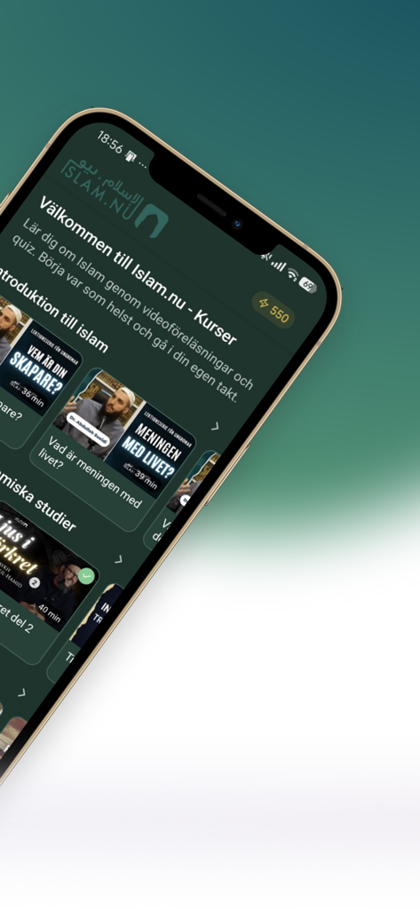 Islam.nu - Kurser - Interface of the Islam nu Kurser app showing a list of structured Islamic educational courses in Swedish