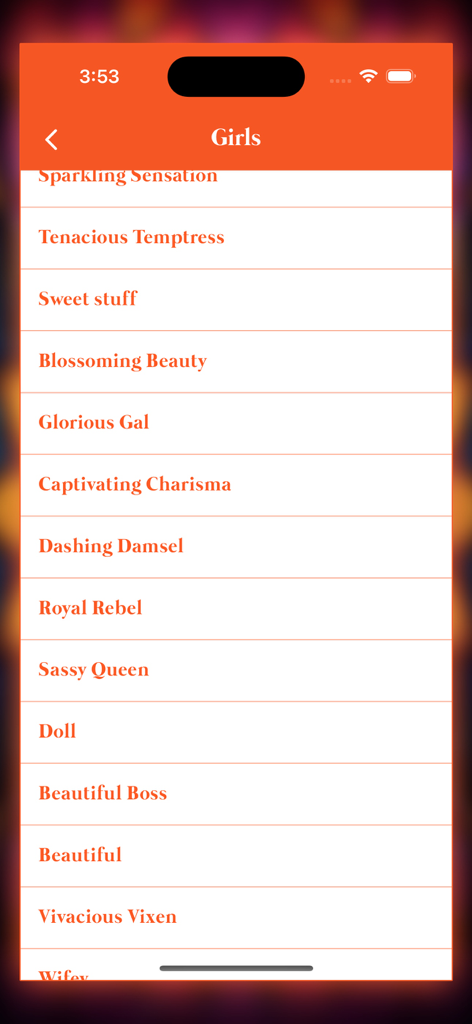 Name Style : Nickname Creator - Sugestões de apelidos para meninas no aplicativo Name Style.