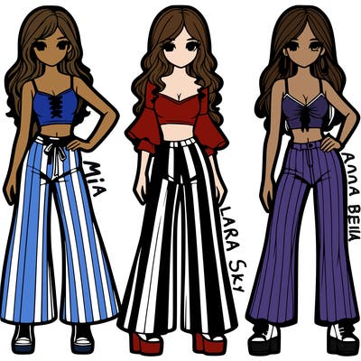 girls with flare pants and crop tops realistic