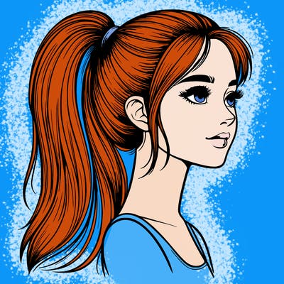 realistic  girl with high ponytail