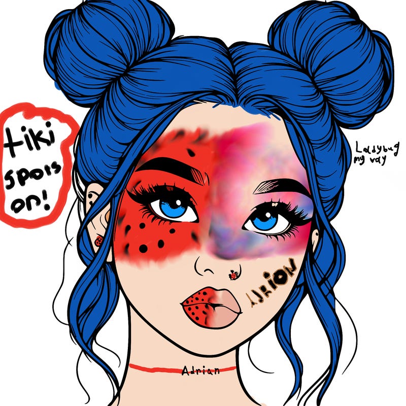 realistic girl with two buns on her hair and lips