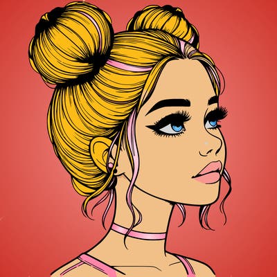 realistic girl with buns on the top of her head