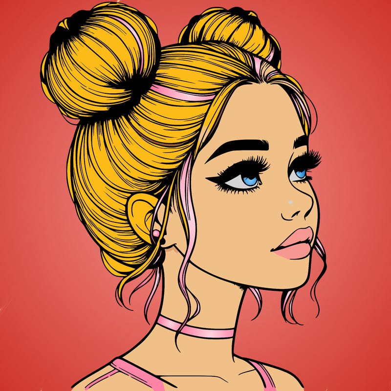 realistic girl with buns on the top of her head