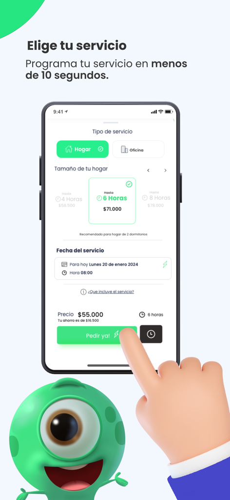 Holper - Clientes - Tela de smartphone mostrando a interface de agendamento de serviços para o aplicativo Holper para agendar reparos residenciais ou de escritório.