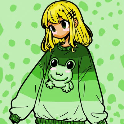 girl wearing frogging sweatshirt