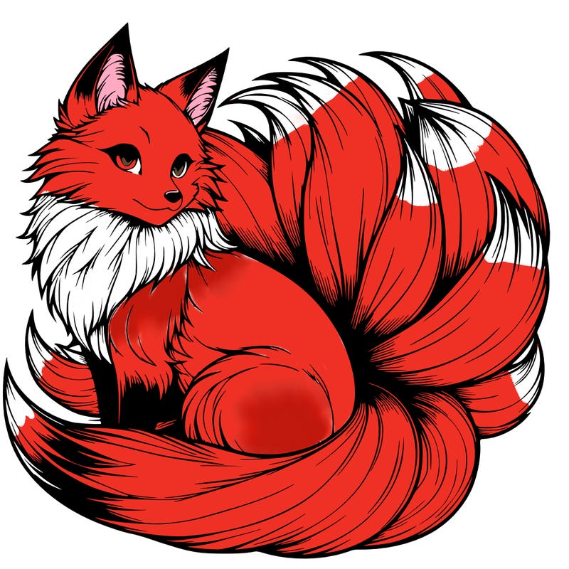 realistic detailed 9 tailed anime fox