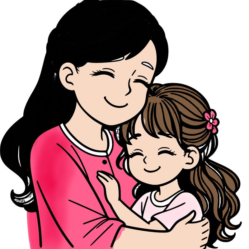 a mother and daughter hugging