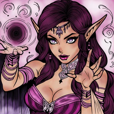 realistic scary beautiful elf sorceress casting spell
