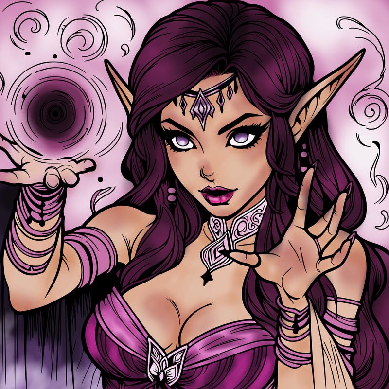 realistic scary beautiful elf sorceress casting spell