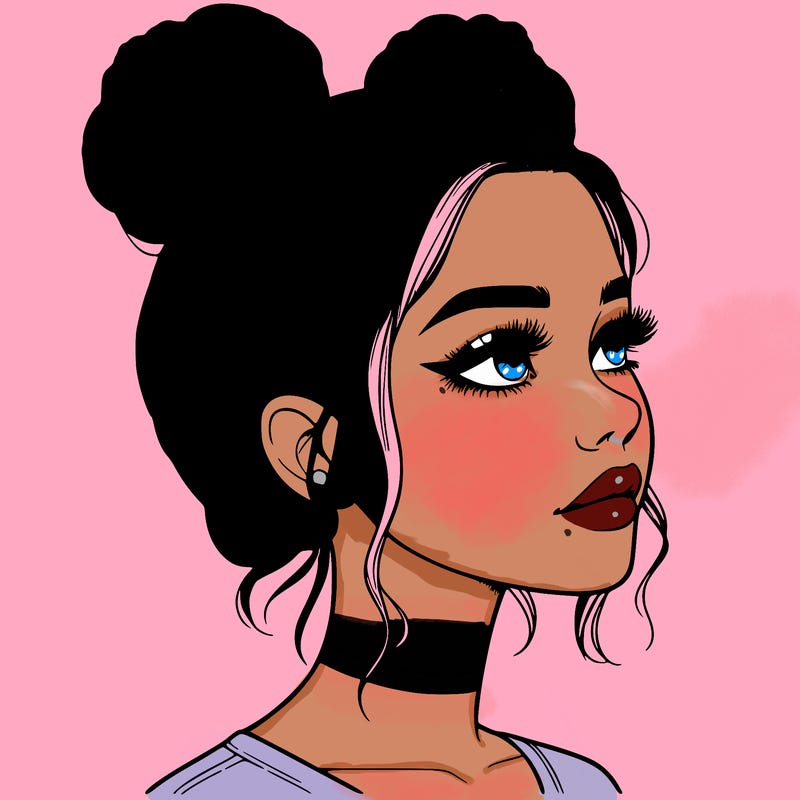 realistic girl with buns on the top of her head