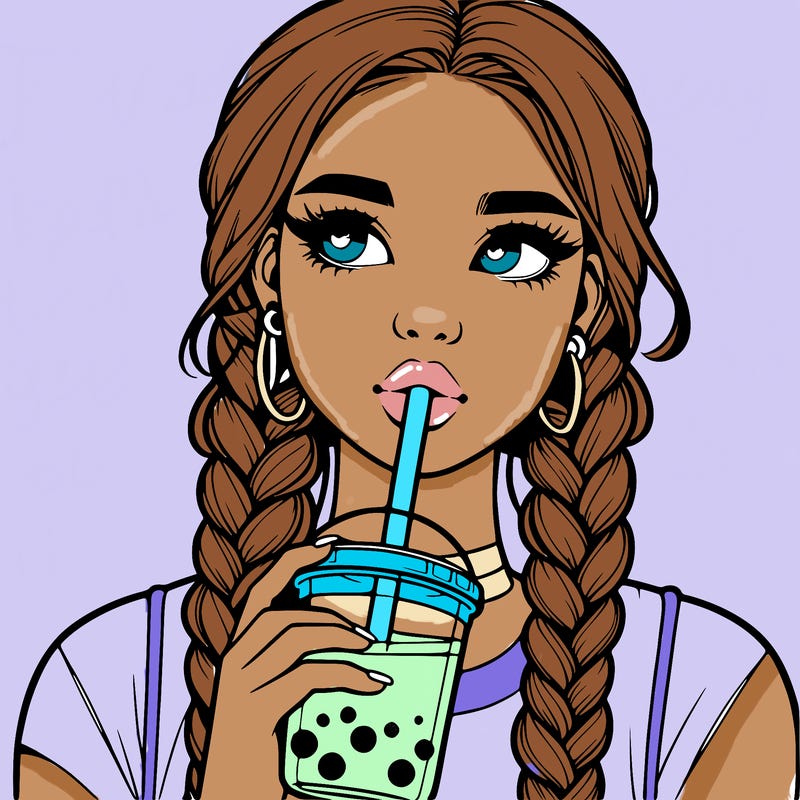 realistic girl with braided hair drinking boba