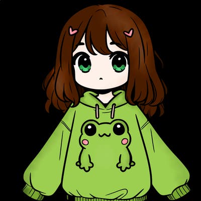girl wearing frogging sweatshirt