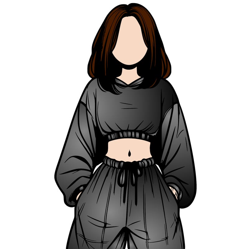 realistic girl faceless with baggy pants and a crop top