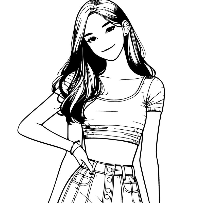 realistic pretty teenage girl in cropped top and skirt