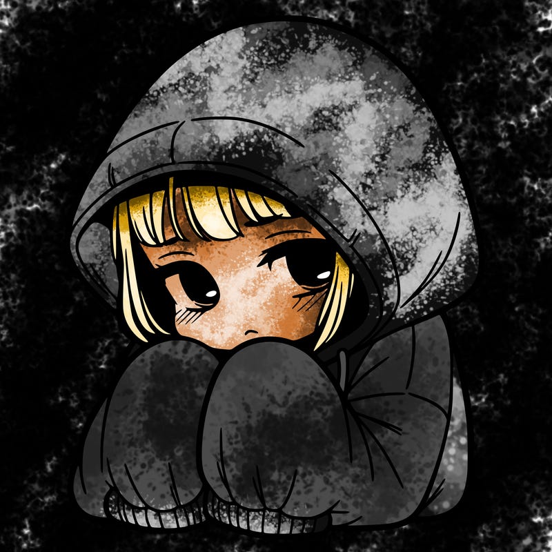 sad girl in oversised hoodie