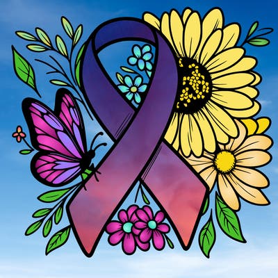 cancer awareness symbol with flowers and butterflies