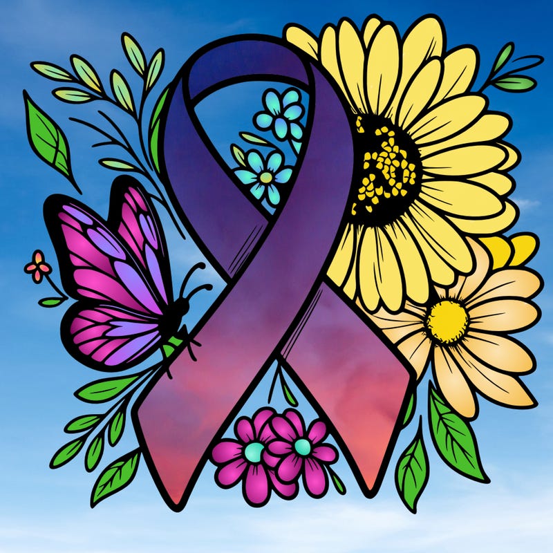 cancer awareness symbol with flowers and butterflies