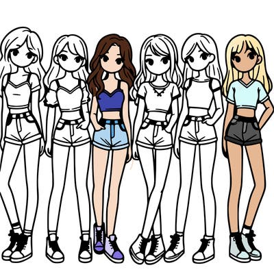 a group of girls wearing crop tops and shorts