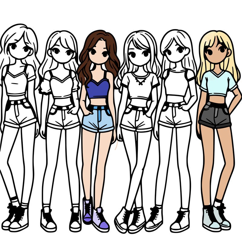 a group of girls wearing crop tops and shorts