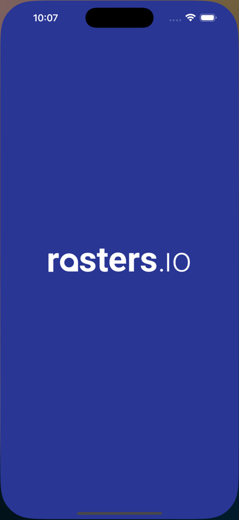 Rasters Navigation - Rasters Navigation app splash screen with the rasters.io logo