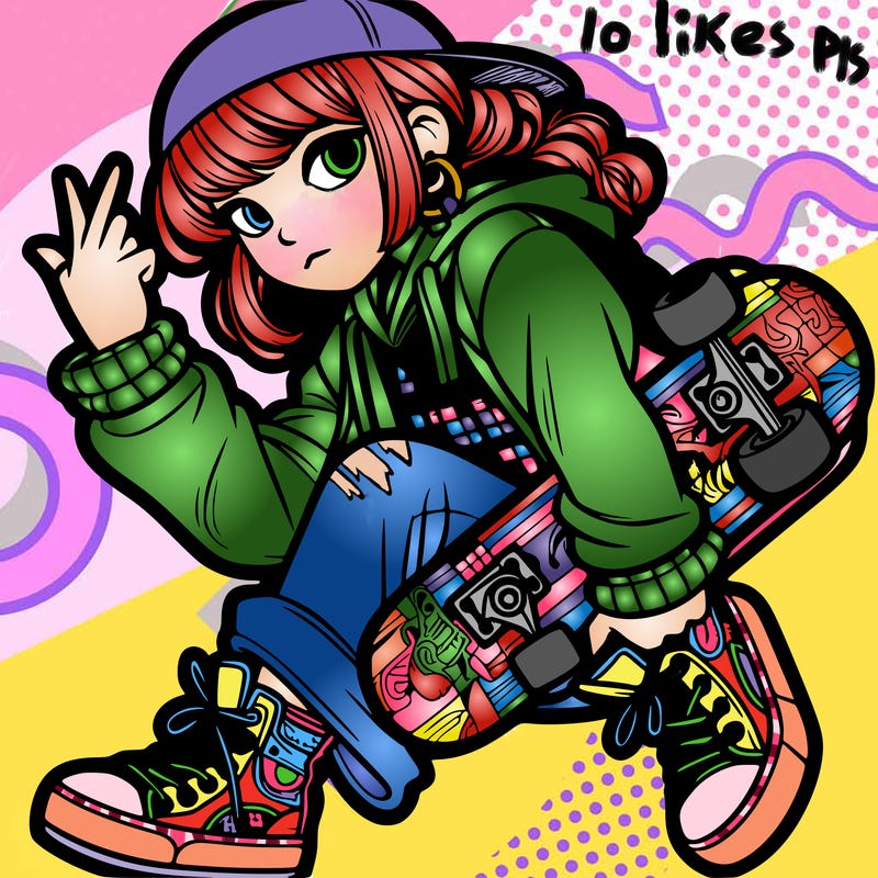 a hip hop girl/ teen holding skateboard