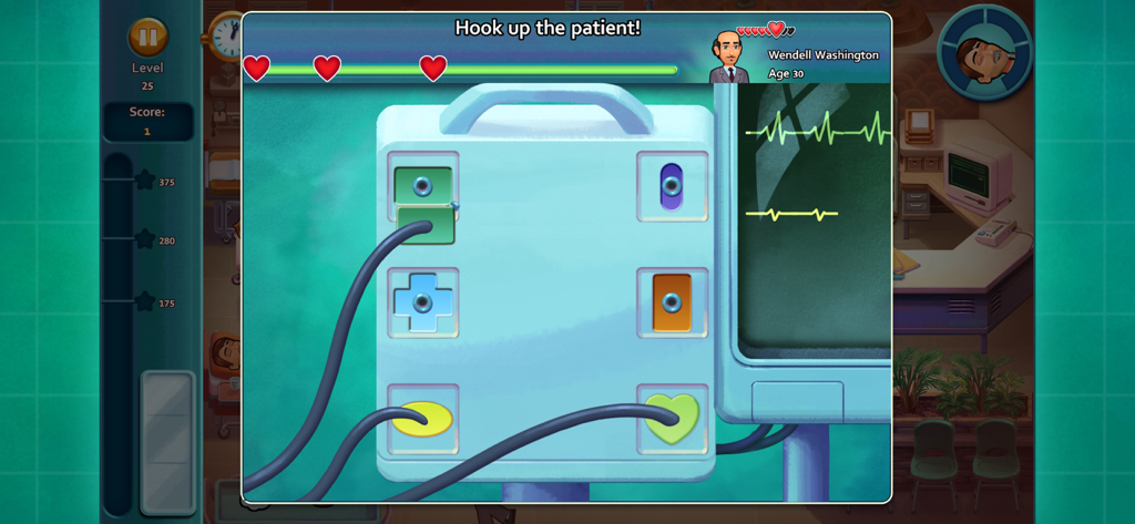 Heart's Medicine: Time to Heal - Un minijuego médico en Hearts Medicine Time to Heal donde los jugadores conectan sensores a un monitor de paciente