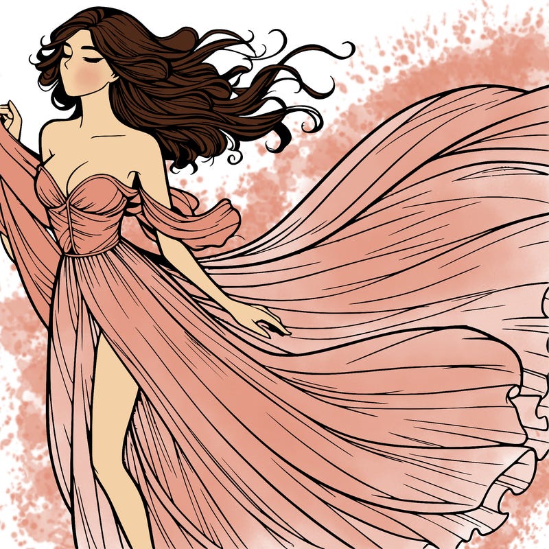 realistic woman in dress flowing the the wind