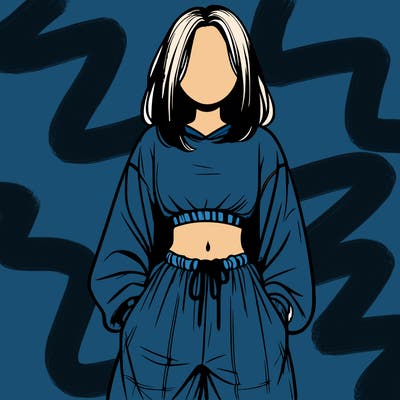 realistic girl faceless with baggy pants and a crop top