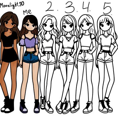 a group of girls wearing crop tops and shorts