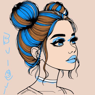 realistic girl with buns on the top of her head