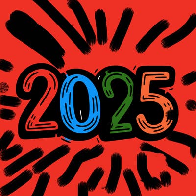 one line scrawled numbers sketch design “2025”