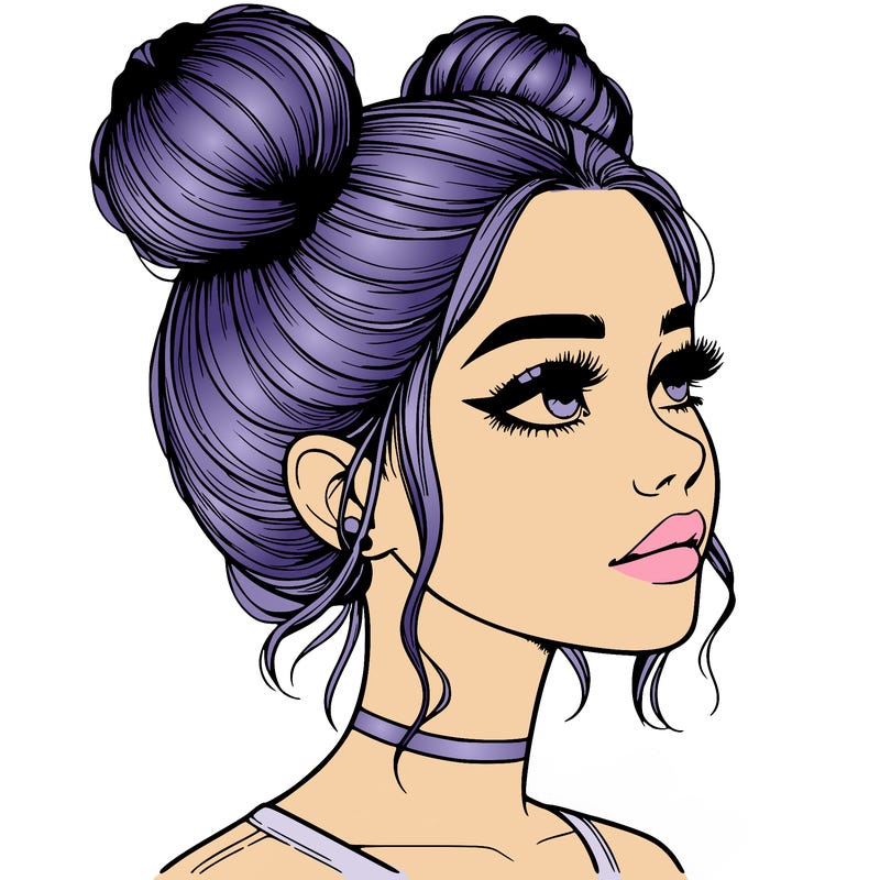 realistic girl with buns on the top of her head