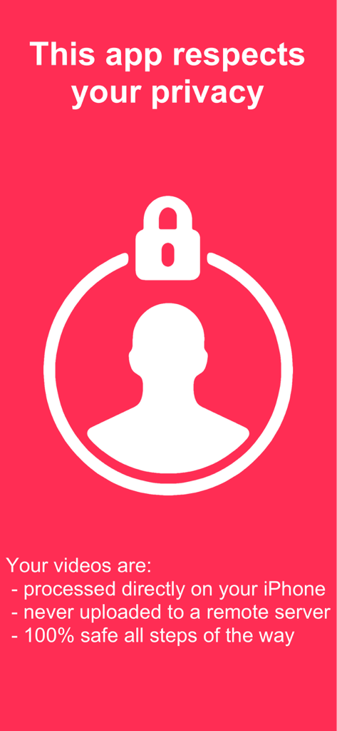 Privacy information screen for the Compress Videos app showing local on device processing