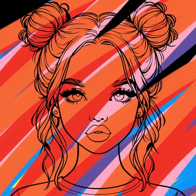 realistic girl with two buns in hair and lips