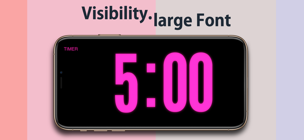SClock-large,high visibility - SClock 앱, 높은 가시성을 위해 검은색 배경에 대형 분홍색 디지털 타이머 표시