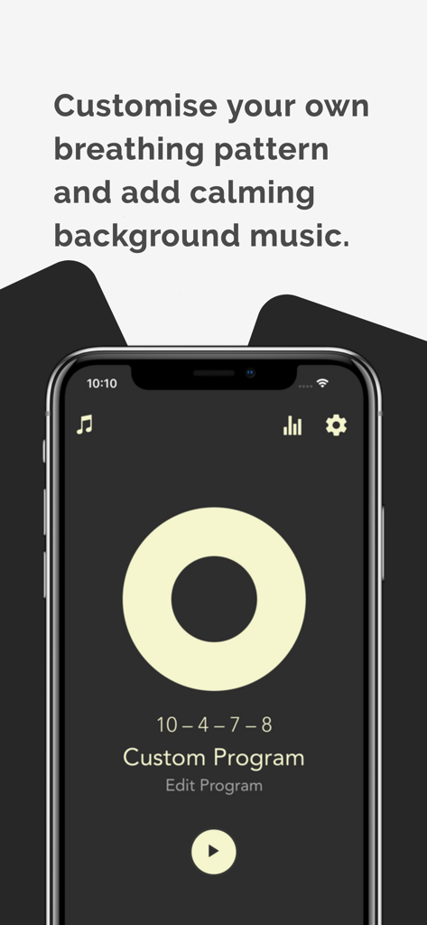 Steady app interface on an iPhone showing a customizable breathing pattern with a circular timer