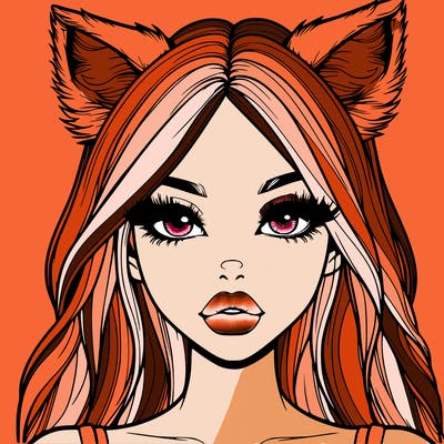realistic girl with fox ears and realistic lips