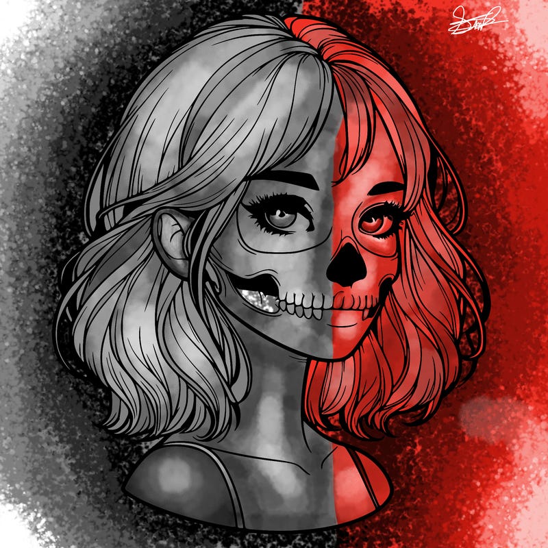 realistic girl with skull