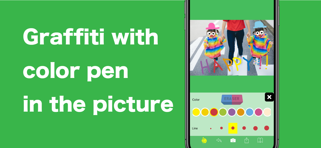 Graffiti &  Drawing -Rakugaky- - Drawing colorful graffiti and text on a photo of children using the Rakugaky app creative tools