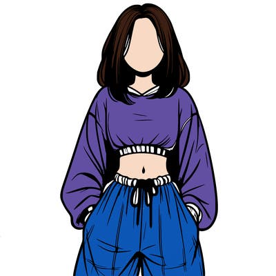 realistic girl faceless with baggy pants and a crop top