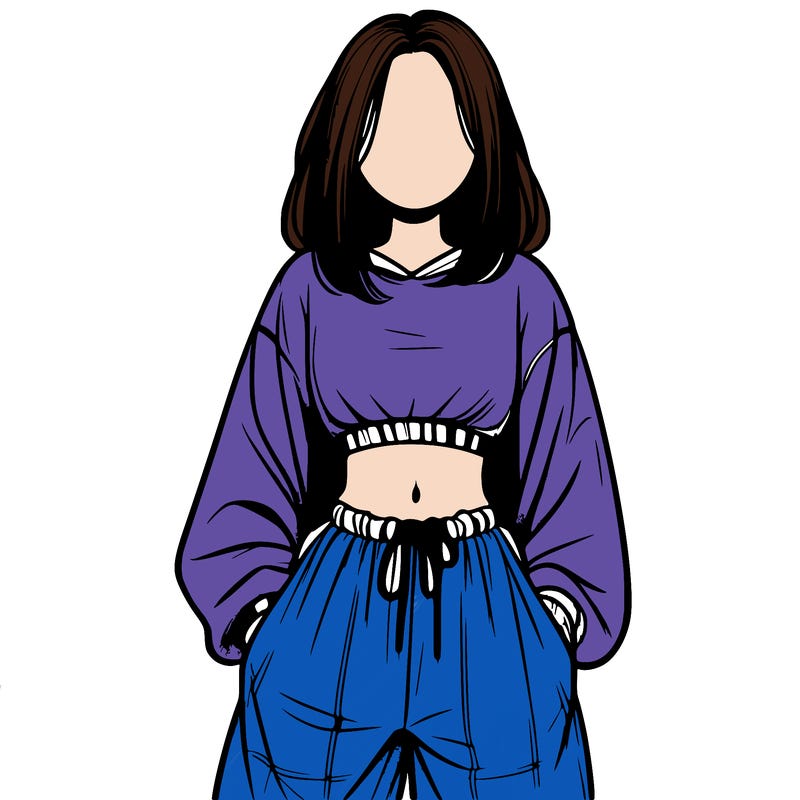 realistic girl faceless with baggy pants and a crop top