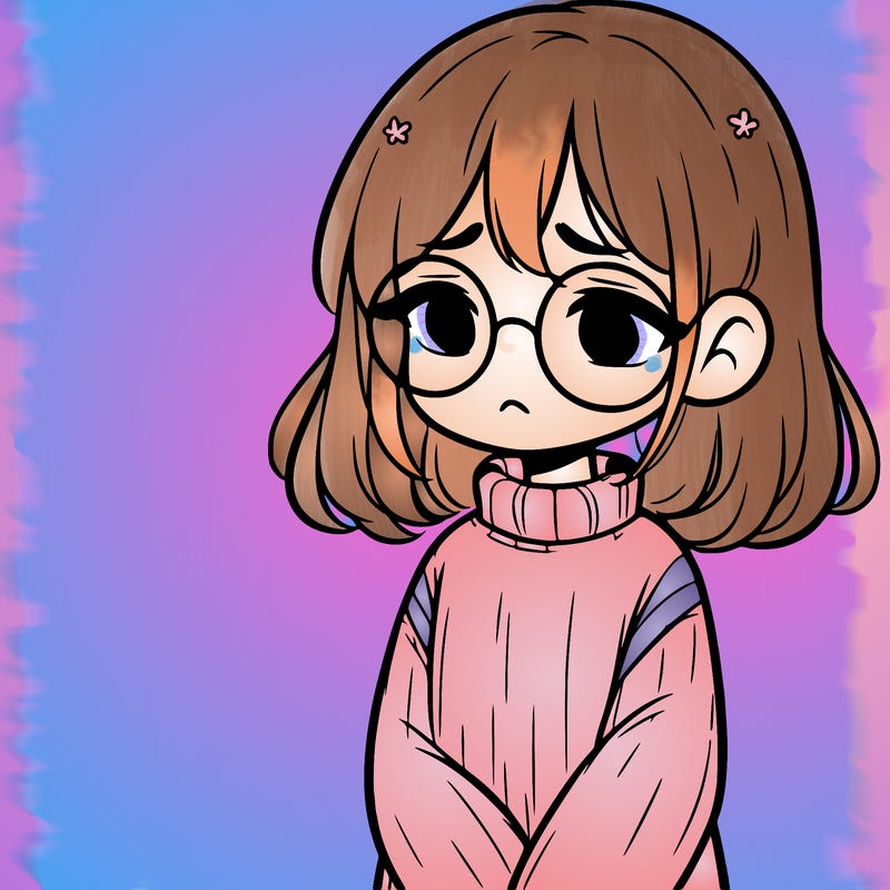 sad girl with glasses in a sweater