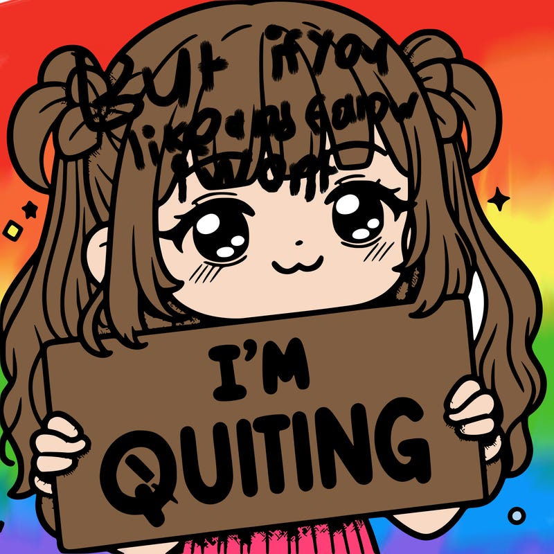 a girl holding a sign saying i'm quitting