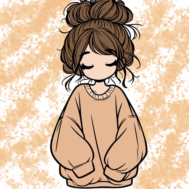 girl with baggy sweatshirt and messy bun