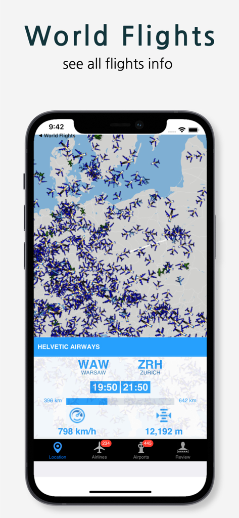 Live flight radar map and flight information on World Flights app