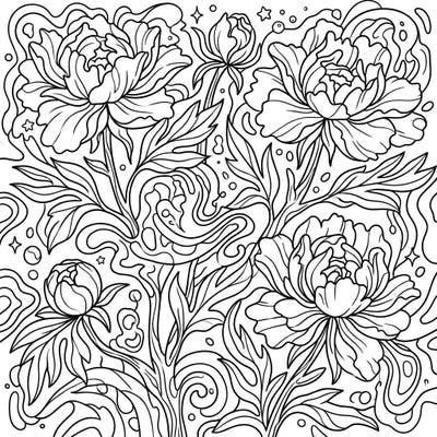 Dive into a mesmerizing world with this psychedelic tree peony coloring page. Featuring elaborate floral designs intertwined with swirling patterns, it offers a unique artistic challenge for all ages.